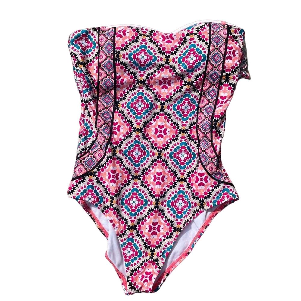 Laundry by Shelli Segal One Piece Strapless Colorful Padded Swimsuit Size Large